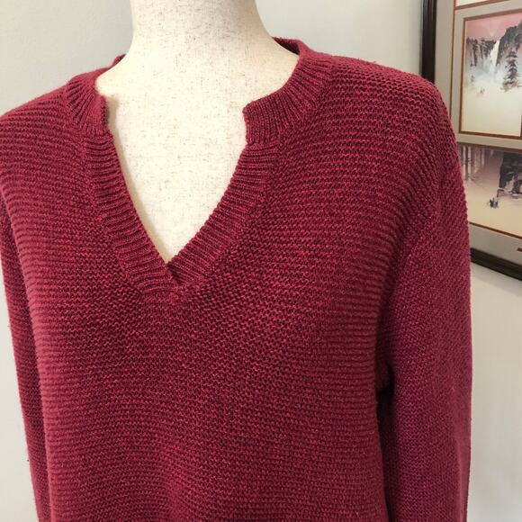 Norm Thompson Tunic Knit Sweater PL Burgundy Textured Holiday Quiet Luxury 90s - Picture 2 of 9